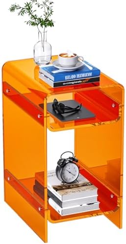 Clear Acrylic Side Table, Narrow Nightstand Bedside Table for Bedroom, Skinny Small End Table (Orange Wide, 11.8'' x 15.7'' x 21.7")