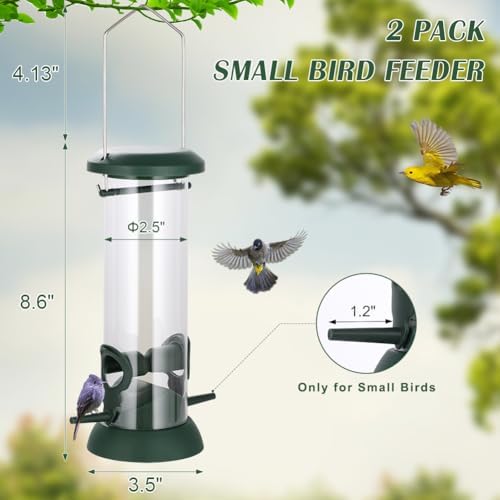 FEED GARDEN Small Tube Bird Feeder 2 Pack, 8.5 Inch Plastic Hanging Feeder