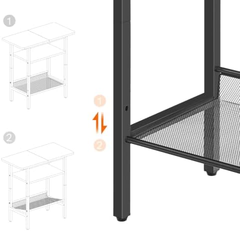 HOOBRO Side Table, Narrow End Table with Shelf and Wide Storage Tabletop, 3-Tier Bedside Tables for Small Spaces for Living Room, Bedroom, Study, Rustic Brown and Black BF366BZ01