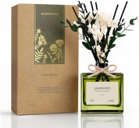 Reed Diffuser, 6.1 oz Zen Tea Scent Diffuser with Sticks & Dried Flowers, 120 Days Long Lasting diffusers for Home, Elegant Fragrance for Bathroom Bedroom Office Decor Air Fresh
