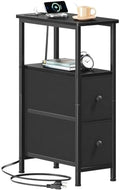 Somdot Narrow End Table with Charging Station, Side Table, 2 Drawers