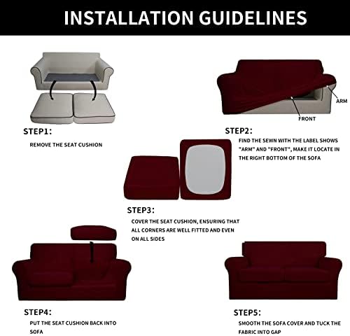 Easy-Going 3 Pieces Stretch Soft Couch Cover for Dogs - Washable Sofa Slipcover for 2 Separate Cushion Couch - Elastic Furniture Protector for Pets, Kids (Loveseat, Wine, Medium)