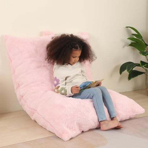 MOMCAYWEX 3-in-1 Kids Bean Bag Chair, Giant Pillow Floor Cushion, 35" x 50" x 10", Pink
