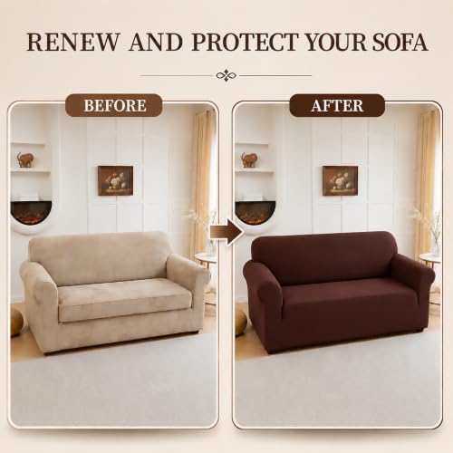 2Pcs Sofa Cover Stretch Soft with Non-Slip Foam and Elastic Bottom