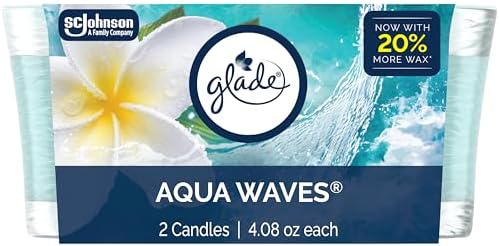 Glade 1-Wick Scented Candle Jar, Aqua Waves, Air Freshener Infused with Essential Oils, 4.08 Oz, 2 Count