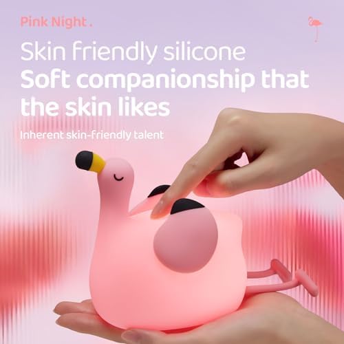 Pink Flamingo Night Light for Kids, Dimmable Silicone LED Baby Nursery Night Light, Funny Nightlight Girls Trendy Gifts, Rechargeable Bedside Lamp Kawaii Pink Decor for Bedroom Home Office