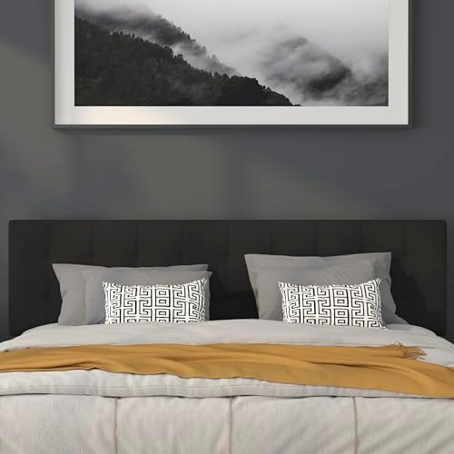 BizChair Quilted Tufted Upholstered King Size Headboard in Black Fabric