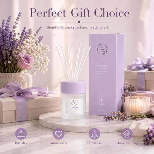 Reed Diffuser for Home, Orelune Lavender Diffuser 100ml/ 3.38fl oz, Reed Diffuser Set Home Fragrance Flower Scent Diffuser for Bathroom Shelf Decor