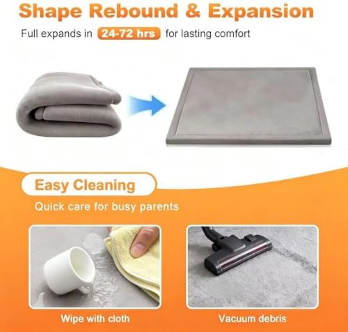 Ultra Soft Baby Play Mat for Floor, 59"×71" Playpen Mat, 1.3" Thick Memory Foam, Non-Slip Tummy Time Mat for Infants, Toddlers, and Kids – Water-Repellent Coral Velvet, Easy Care-Light Gray