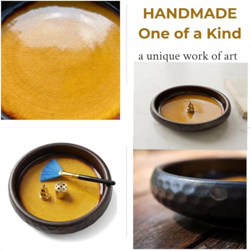 6 Inch Japanese Incense Holder Stick,Ceramic Handmade Crack Yellow Glaze
