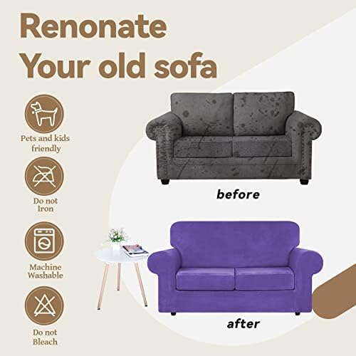 WEERRW Velvet Stretch 3 Pieces Couch Cover for Sofa Washable, Purple