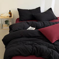 3Pcs Retro Black Stripes Textured Duvet Cover Set King Size, Zipper & Ties