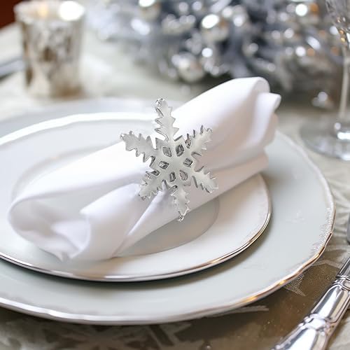 COTTON CRAFT Snowflake Napkin Rings - Set of 8 Silver Christmas Napkin Ring