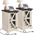 Joaxswe Narrow Night Stand Set 2 with Charger Station, Glass Barn Door