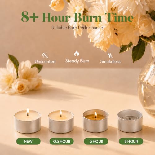 Ashlux 300-Pack Unscented Palm Wax Tea Lights Candles,8 Hours Burn