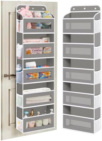 KYEVIS Over The Door Organizer, 5 Shelves Closet Door Hanging Organizer with 10 Mesh Pockets, Nursery Closet Organizer, Baby Essentials, Dorm Room Essentials for Girls