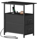 Somdot Narrow End Table with Charging Station, 2 Drawers, Slim Side Table