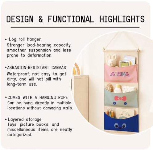3-Pocket Hanging Wall Organizer, Tropical Aloha Design for Playroom