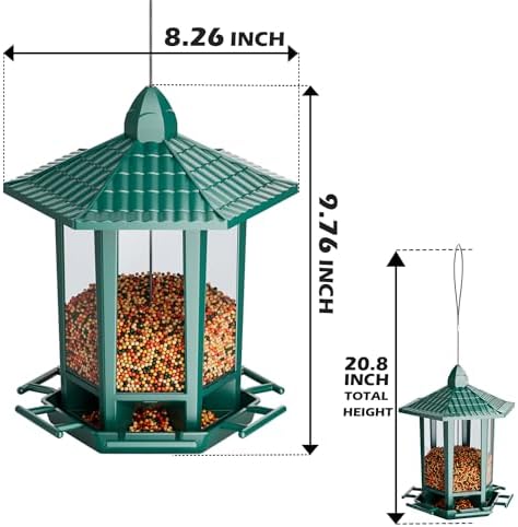 Birdream Bird Feeders for Outdoor Hanging, Pagoda Design Fun Installatio 2.5 LB Wild Bird Feeders, Attracting Wild Birds Cardinal Sparrows Finch Goldfinch Chickadee - Green