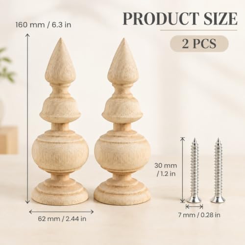 2Pcs Decorative Wood Finials 2.4 x 6.3" Accessory