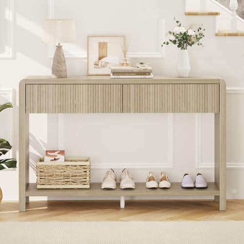 FATORRI Console Table for Entryway Storage, 47.2 Inch Light Walnut