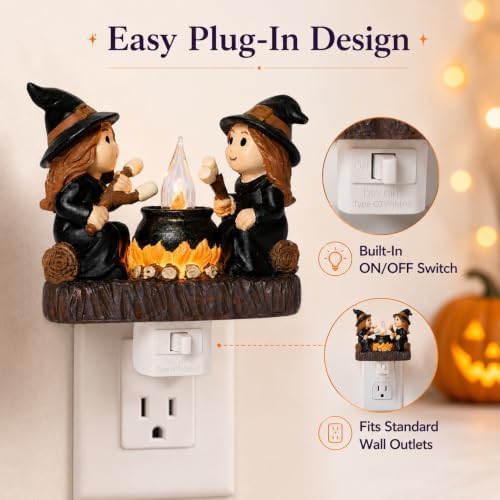 Dlfghos Halloween Witch Campfire Nightlight Witch Flickering Night Light