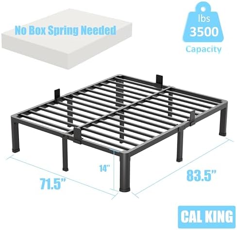 14 Inch California King Metal Bed Frame with Mattress Retainer