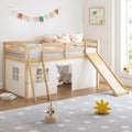 Spirich Solid Wood Kids Twin Loft Bed with Slide and Under-Bed Play Curtain