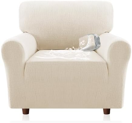 H.VERSAILTEX Jacquard Sofa Slipcover with Waterproof Seat Furniture Protector 1 Piece Stretch Sofa Covers with Elastic Bottom for Kids, Pets, Dog(Armchair, Ivory)
