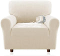 H.VERSAILTEX Jacquard Sofa Slipcover with Waterproof Seat Furniture Protector 1 Piece Stretch Sofa Covers with Elastic Bottom for Kids, Pets, Dog(Armchair, Ivory)