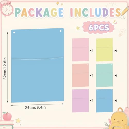 6Pcs Plastic Oversized Wall Pockets 12.6 X 9.4 Inch Hanging Wall File Organizer Hanging File Folders Holder Mail Organizer for Back to School Classroom Home Office Teaching Supplies (Pastel Color)