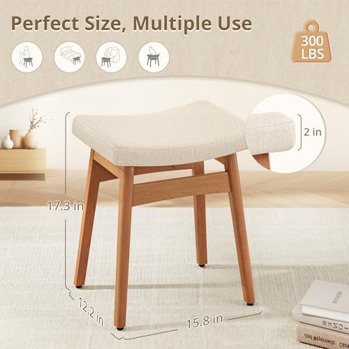 LUE BONA Vanity Saddle Stool with Wood Legs, Modern Vanity Chair for Makeup