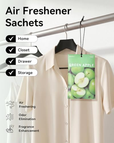 MYARO 20Pcs Green Apple Scented Sachets, Closet Deodorizer Car Freshener