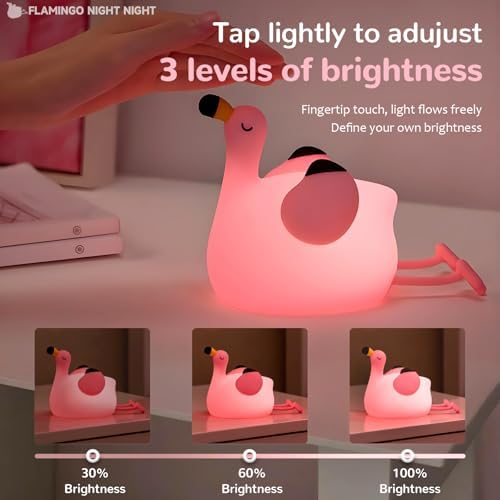 Flamingo Night Light, Kids Rechargeable LED Night Lamp with Timer