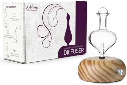 ArOmis Premium Glass Essential Oils Nebulizer - Waterless Diffuser for Aromatherapy - Handmade Oil Diffuser, Wooden Base, No Plastic, No Heat, No Battery, No LEDs - Orbis Lux Eros