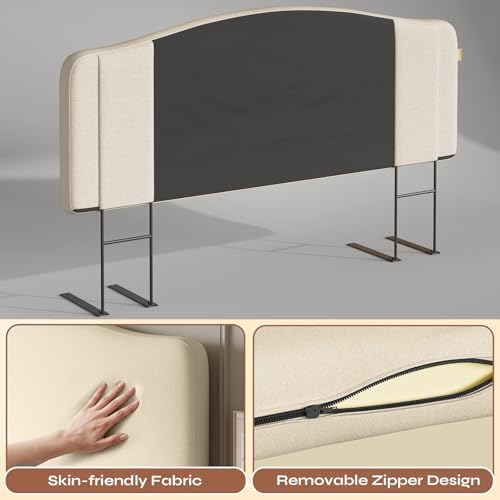Pinmoco Full Upholstered Headboard, Height Adjustable Velvet, Beige
