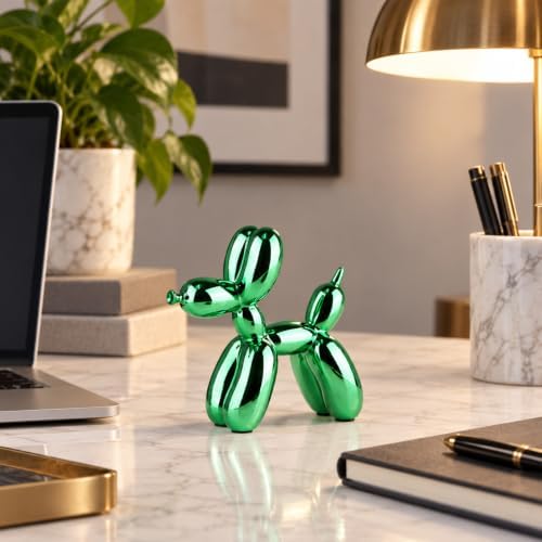 Green Balloon Dog Decor,Balloon Animal Decor,Shelf Decor Preppy Room Decor,Cute Statue Home Decor, Bedroom Modern Sculpture Desk Decor,Office Gold Decorations Small Figurines