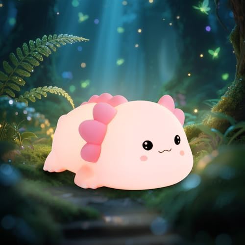 Axolotl Silicone Nursery Night Light, Dimmable LED Night Lamp with Timer,Cute Squishy Animal Rechargeable Lamp with Touch Sensor Gifts for Kids Girls&Baby Room Decor (Axolotl B)