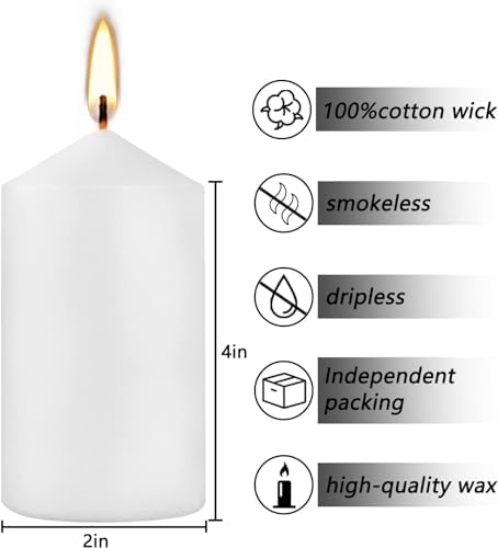 YOROXRG 2"x4" High White Pillar Candles, Set of 20 Unscented. Bulk Buy. Ideal for Halloween, Wedding, Emergency Lanterns, Household, Wedding and Home Décor Candlesticks