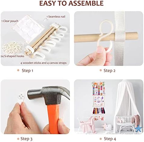 cherrboll Hair Bows Holder Headband Organizer for Girls, Hair Clips Hanger Storage with Hooks, Wall Hanging Decor for Nursery Room