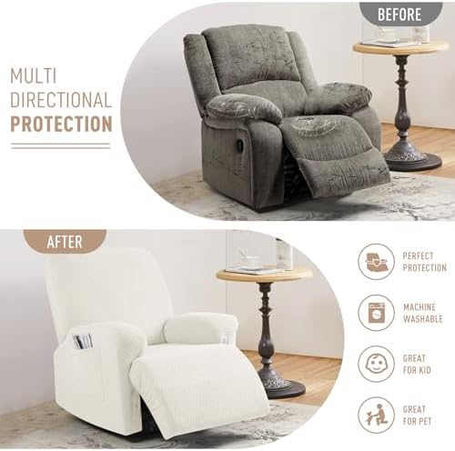 KinCam Oversized Recliner Chair Covers, Reclining Cover, Cream