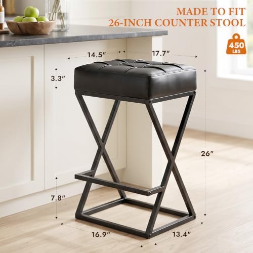 Bar Stools Set of 2, 26 Inch Counter Height Stool Faux Leather Black