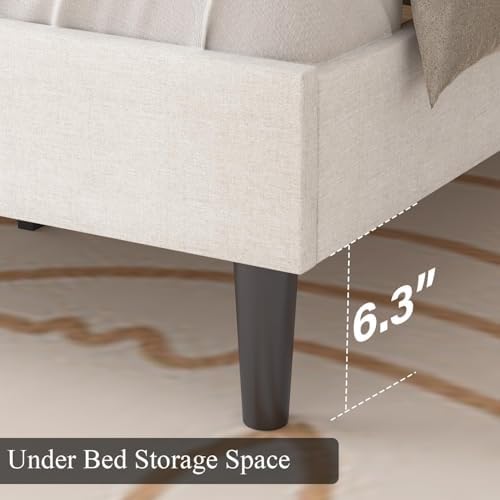 HOMBCK Full Bed Frame with Adjustable Headboard, White