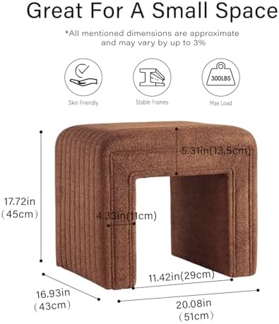 Get Set Style Vanity Stool Chair, Fully Assembled Modern Wool Ottoman Footstool with Wooden Legs, Multifunctional Upholstered Sofa Bench Extra Seat for Makeup Room Living Room Entryway Office