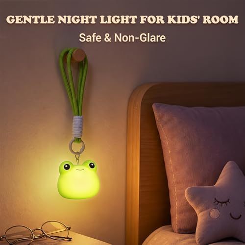 UNEEDE Mini Frog Night Light with Lanyard, 8 Color Changing Rechargeable