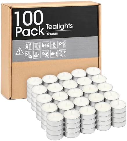Unscented Tealight Candles - 100 Pack 4 Hours White Small Tea Candles