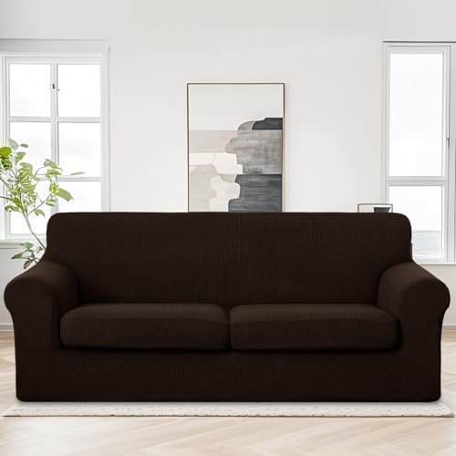 U-NICE HOME 3 Pieces Stretch Couch Cover Sofa Slipcover, Chocolate
