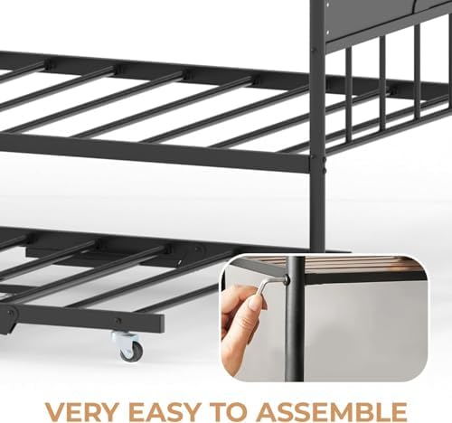 Garvee Daybed with Pop Up Trundle, Twin Trundle Beds for Guest Room, Black