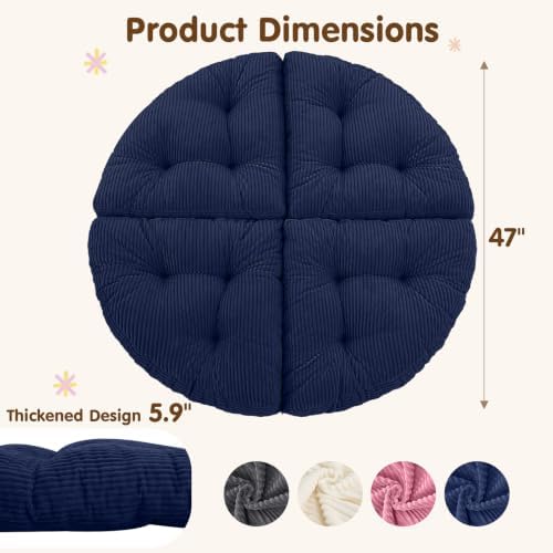 blue page Round Kids Play Mat 5.9 in Thick, 6-in-1 Circle Nursery Rug