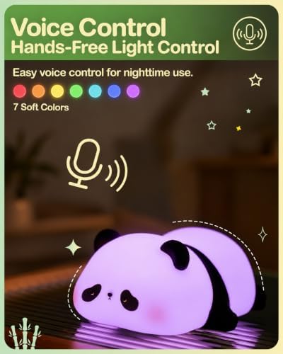 ATSUI Cute Panda Night Light, Voice Control Colorful LED Squishy Novelty Animal Night Lamp, Nursery Nightlight for Desk Decor, Funny Gifts Stuff for Boys Girls Baby, White Elephant Gifts